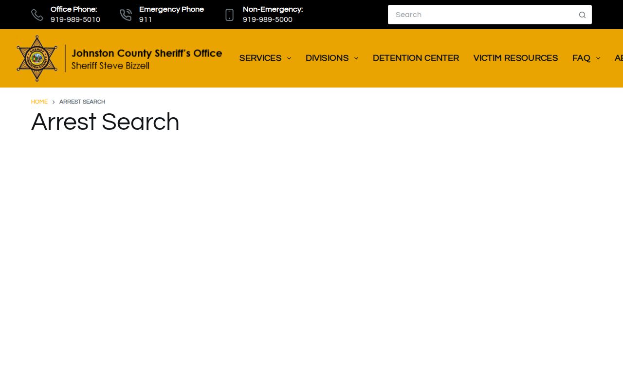 Johnston County Sheriff arrest search entry page for same-day checks
