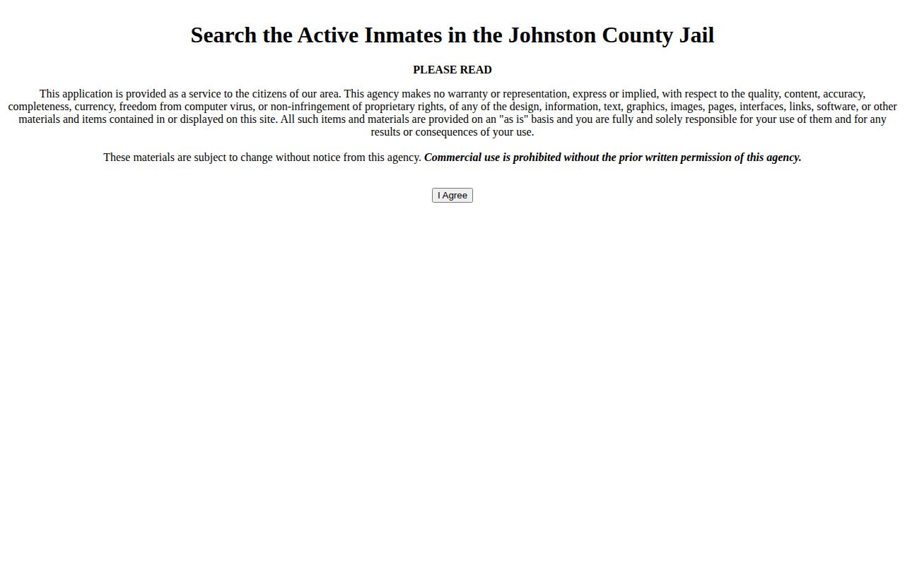 Johnston County Jail inmate roster agreement page