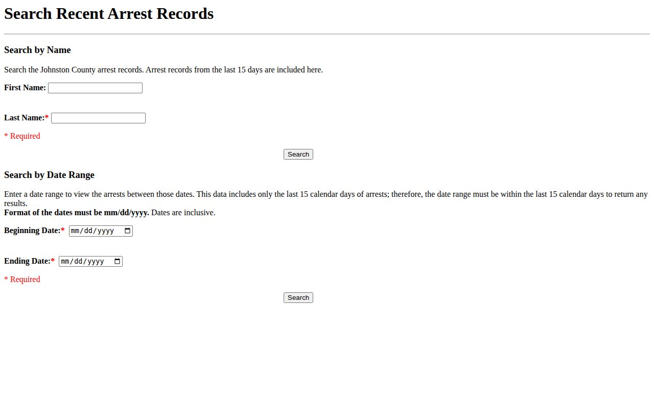 Official Johnston County arrest search with name and date options