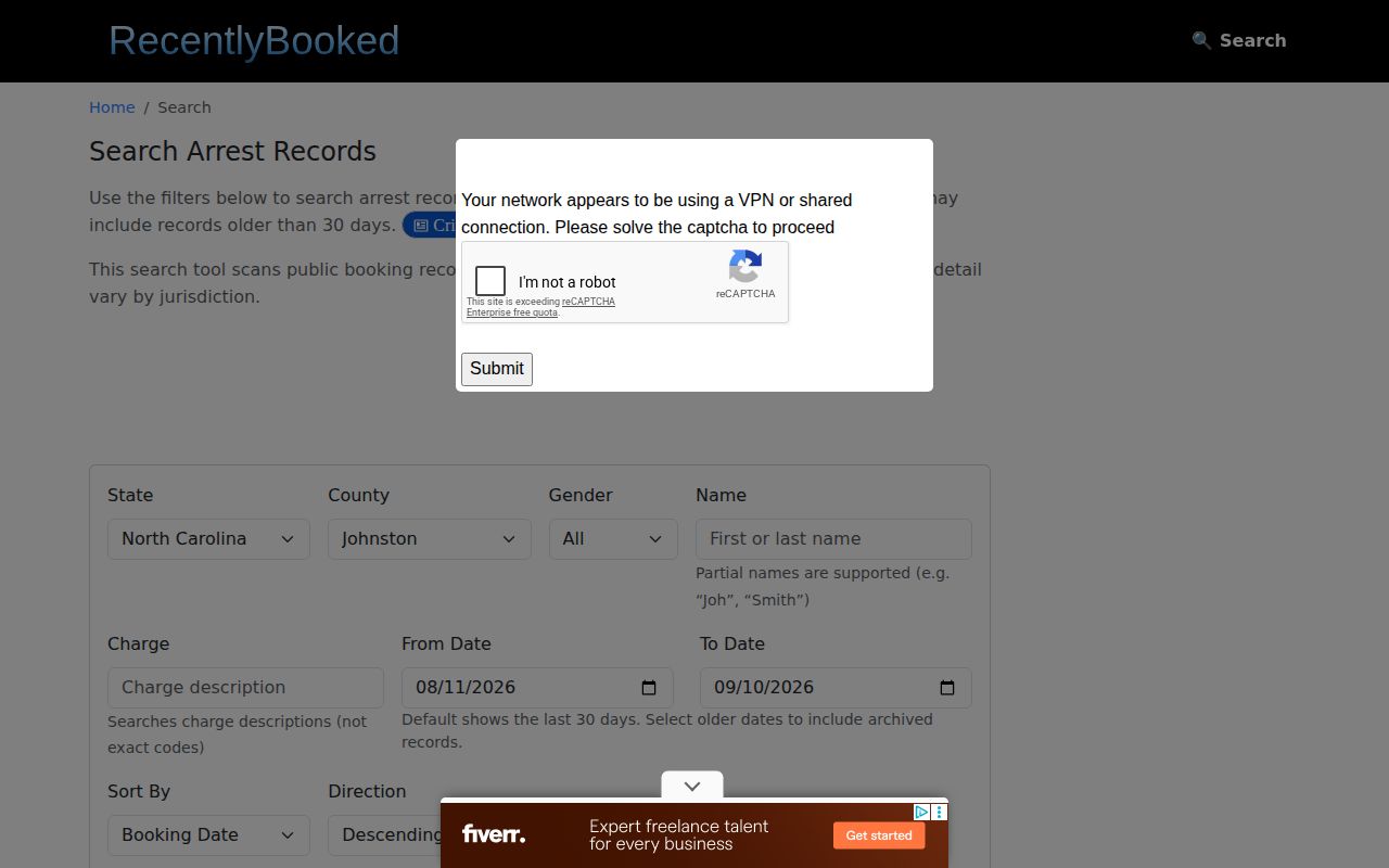 Unofficial RecentlyBooked Johnston County search interface
