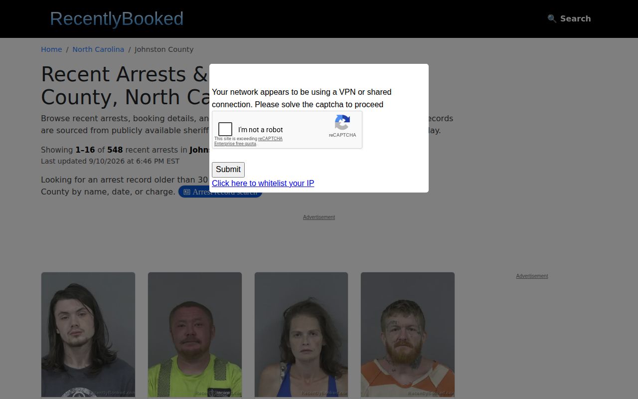 RecentlyBooked unofficial Johnston County bookings page